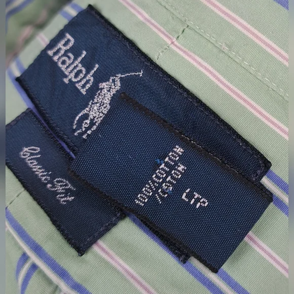 Ralph Lauren Men's Classic Fit Button Down Shirt Green Striped Smooth XXL 2XL - Picture 3 of 14